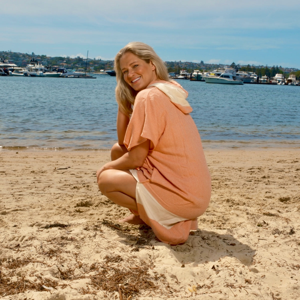 Adult Hooded Beach Towel in Orange – Quick-Dry Swim Poncho for Swimming & Surfing