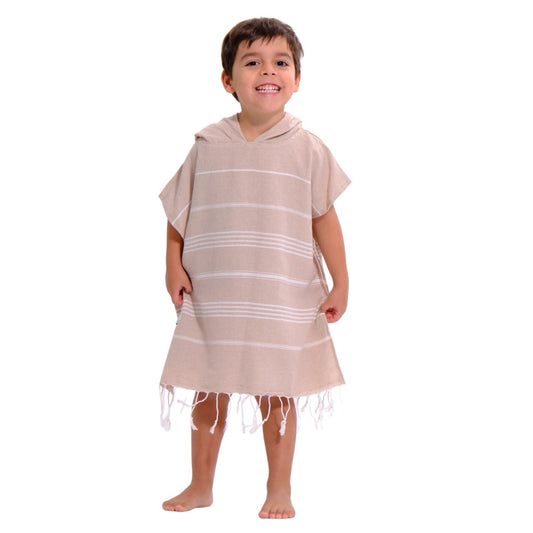 Beige Kids Hooded Poncho Beach Towel