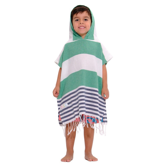 Green and Blue Kids Hooded Poncho Beach Towel