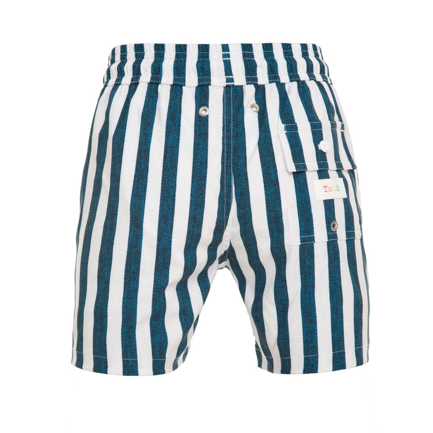 Blue and white striped shorts on a white background