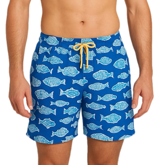 Mens' Swim Shorts with Blue Fishes