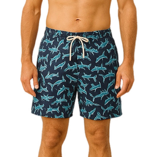 Mens' Blue Swim Shorts with Whales