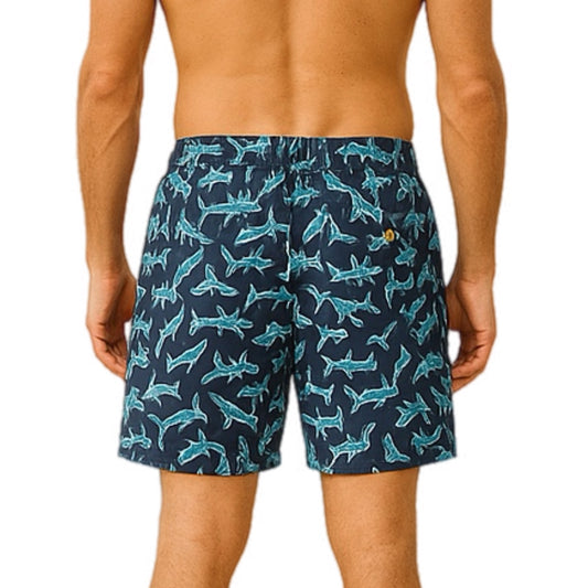 Mens' Blue Swim Shorts with Whales