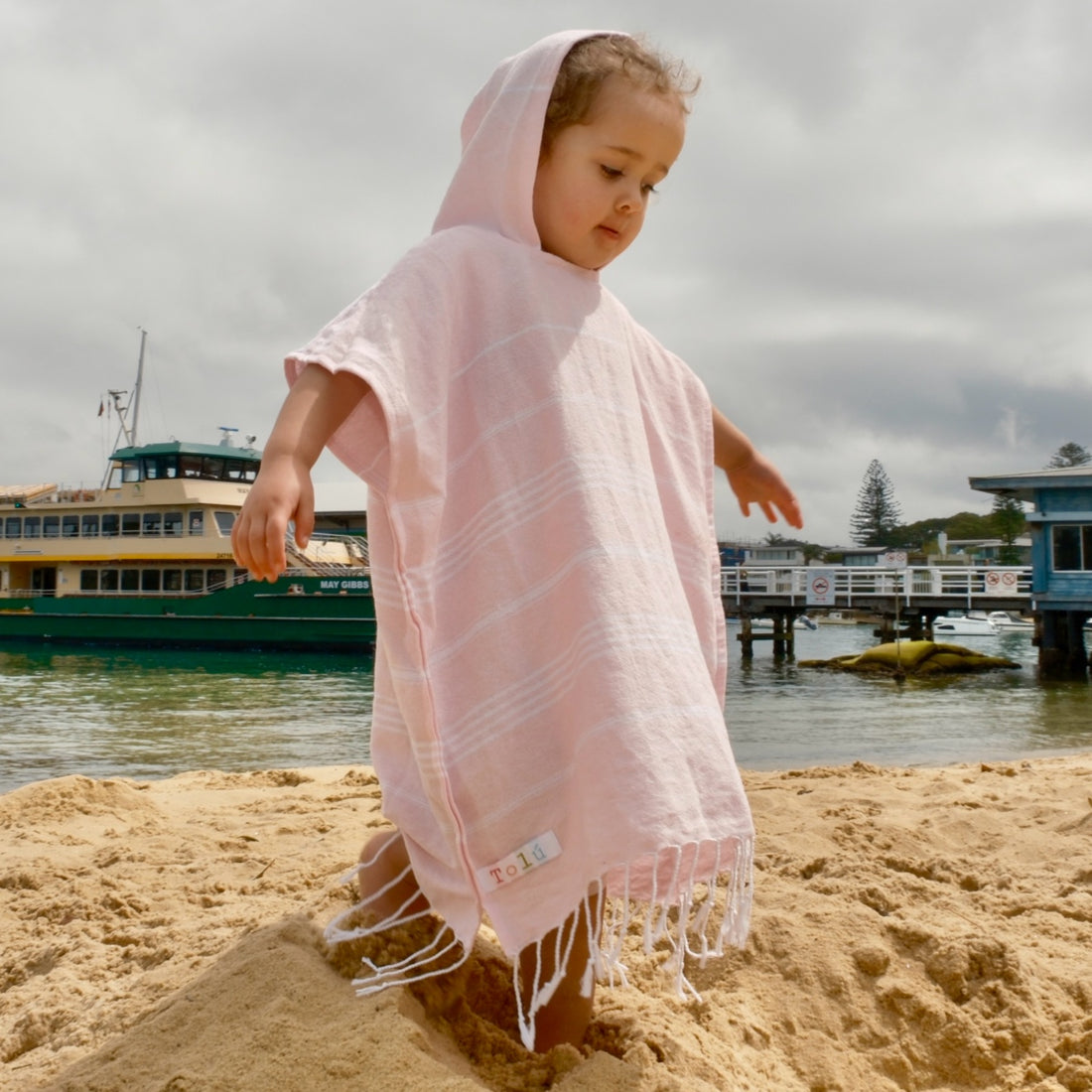 Baby Pink Kids Hooded Poncho Beach Towel