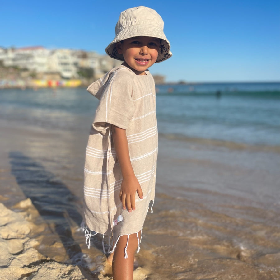 Beige Kids Hooded Poncho Beach Towel