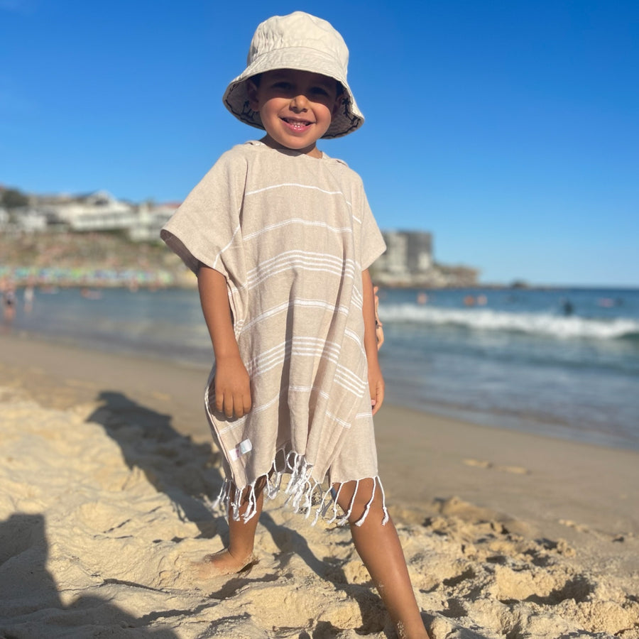 Beige Kids Hooded Poncho Beach Towel