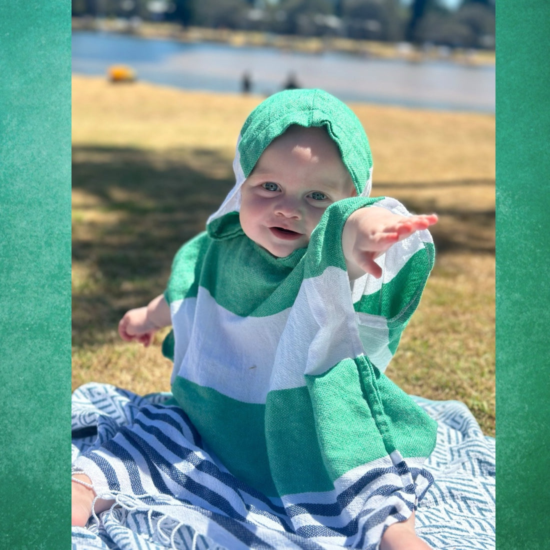 Green and Blue Kids Hooded Poncho Beach Towel