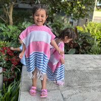 Pink and Blue Kids Hooded Poncho Beach Towel