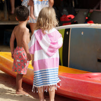 Pink and Blue Kids Hooded Poncho Beach Towel