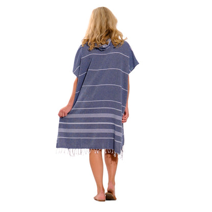 Adult Hooded Beach Towel in Navy Stripes – Quick-Dry Swim Poncho for Swimming & Surfing