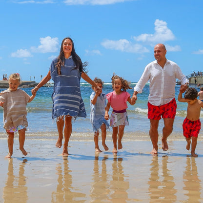 Adult Hooded Beach Towel in Navy Stripes – Quick-Dry Swim Poncho for Swimming & Surfing