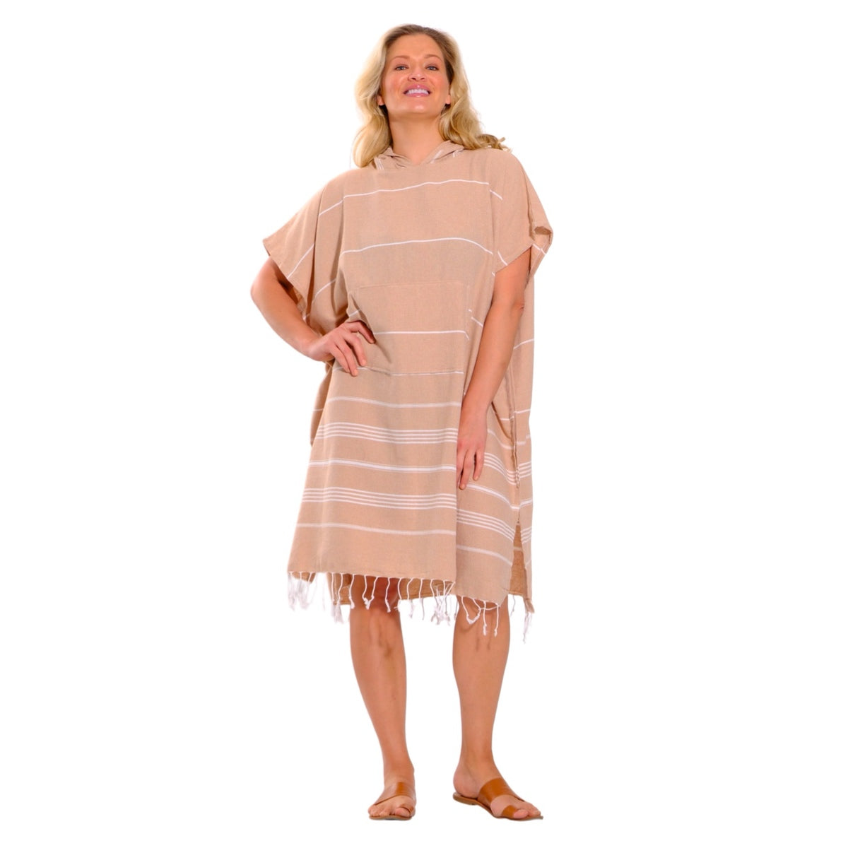 Adult Hooded Beach Towel in Pale Brown – Quick-Dry Swim Poncho for Swimming & Surfing