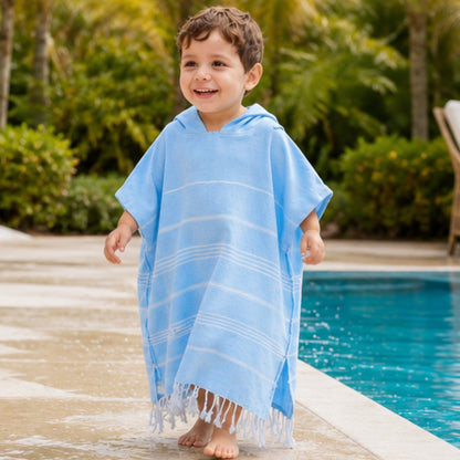 Baby Blue Kids Hooded Poncho Beach Towel