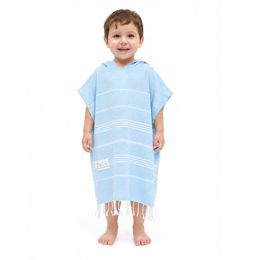 Baby Blue Kids Hooded Poncho Beach Towel