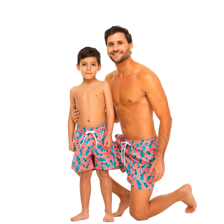 Orange Whale Sharks Swim Shorts Set