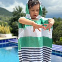 Green and Blue Kids Hooded Poncho Beach Towel