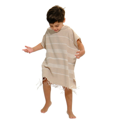 Beige Kids Hooded Poncho Beach Towel