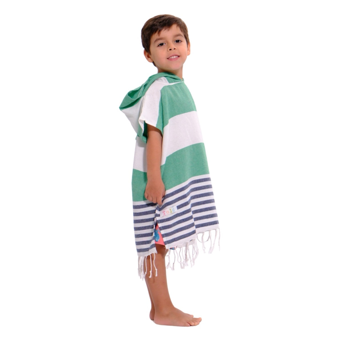 Green and Blue Kids Hooded Poncho Beach Towel