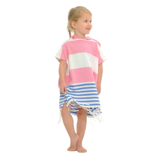 Pink and Blue Kids Hooded Poncho Beach Towel
