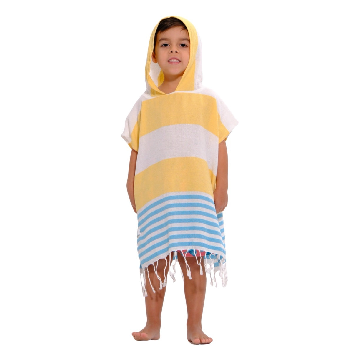 Yellow and Blue Kids Hooded Poncho Beach Towel