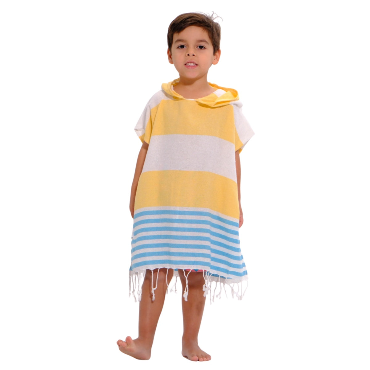 Yellow and Blue Kids Hooded Poncho Beach Towel