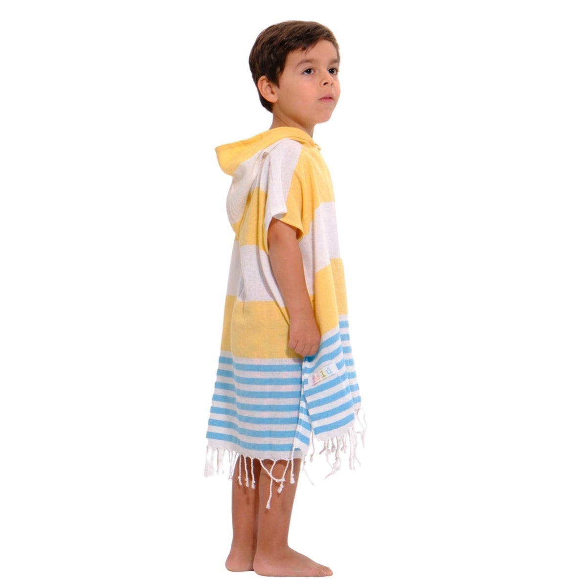 Yellow and Blue Kids Hooded Poncho Beach Towel