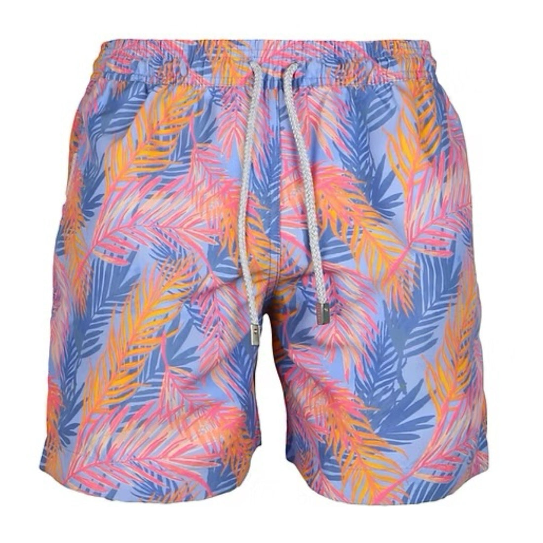 Mens' Swim Shorts with Blue and Pink Leaves