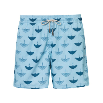 Mens' Pale Blue Swim Shorts with Birds