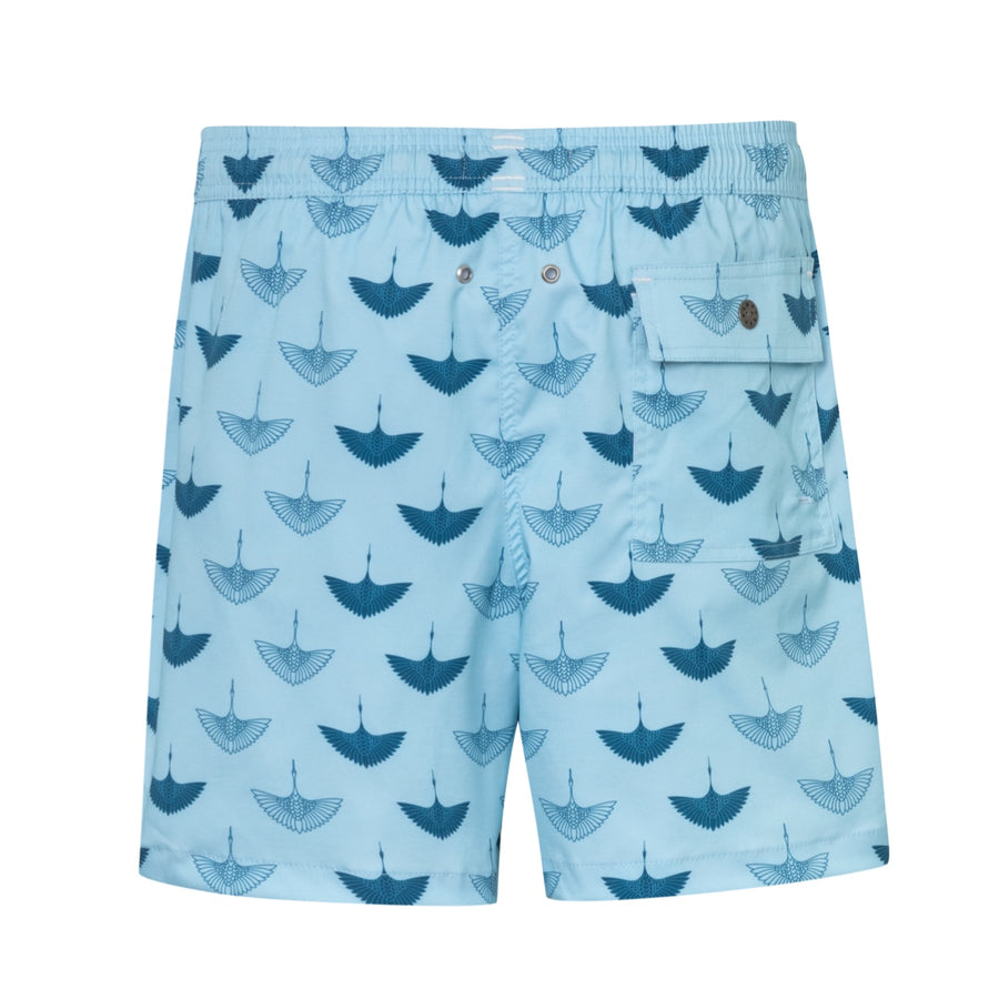 Mens' Pale Blue Swim Shorts with Birds