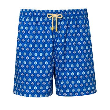 Mens' Blue Swim Shorts with Leaves