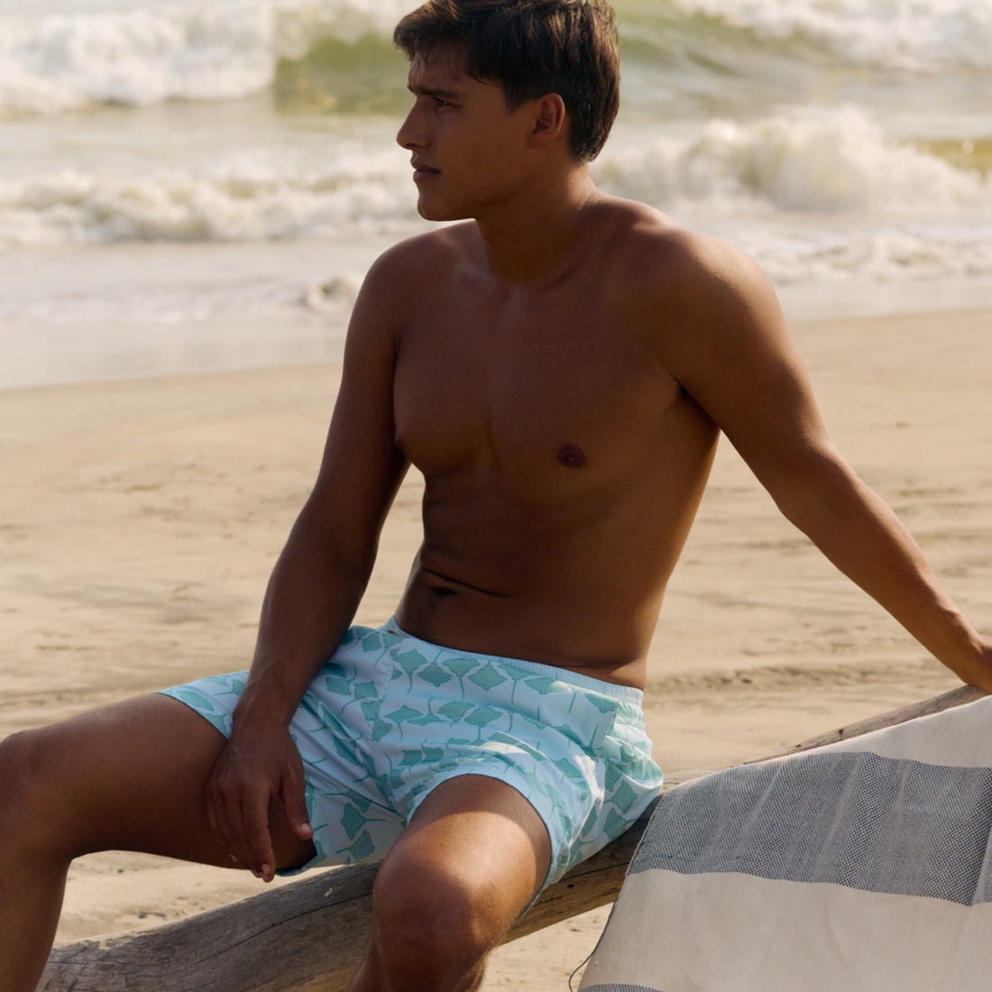 Mens' Pale Blue Swim Shorts with Mantarays