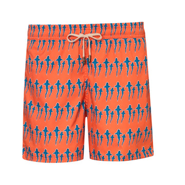 Mens' Red Swim Shorts with Sharks