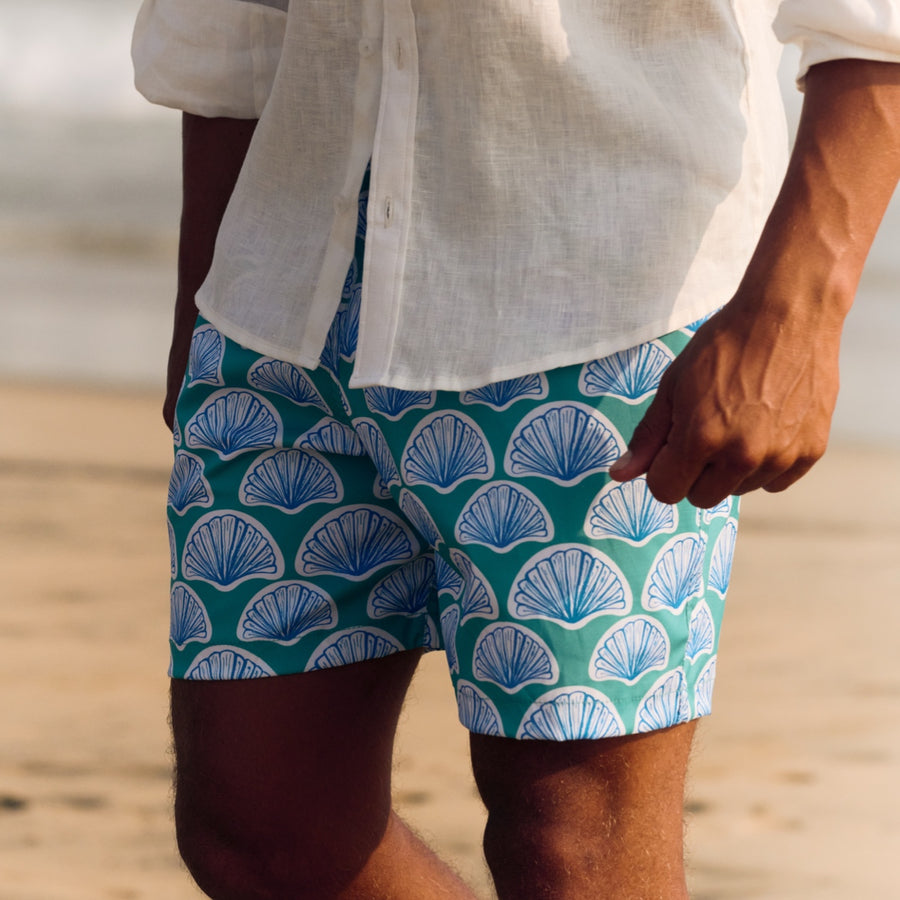 Mens' Pale Blue Swim Shorts with Shells