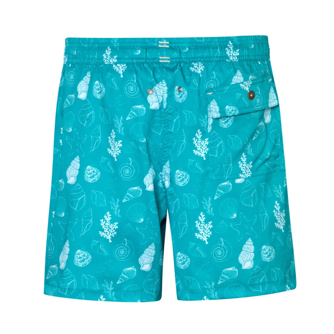 Mens' Turquoise Swim Shorts with Shells and Corals