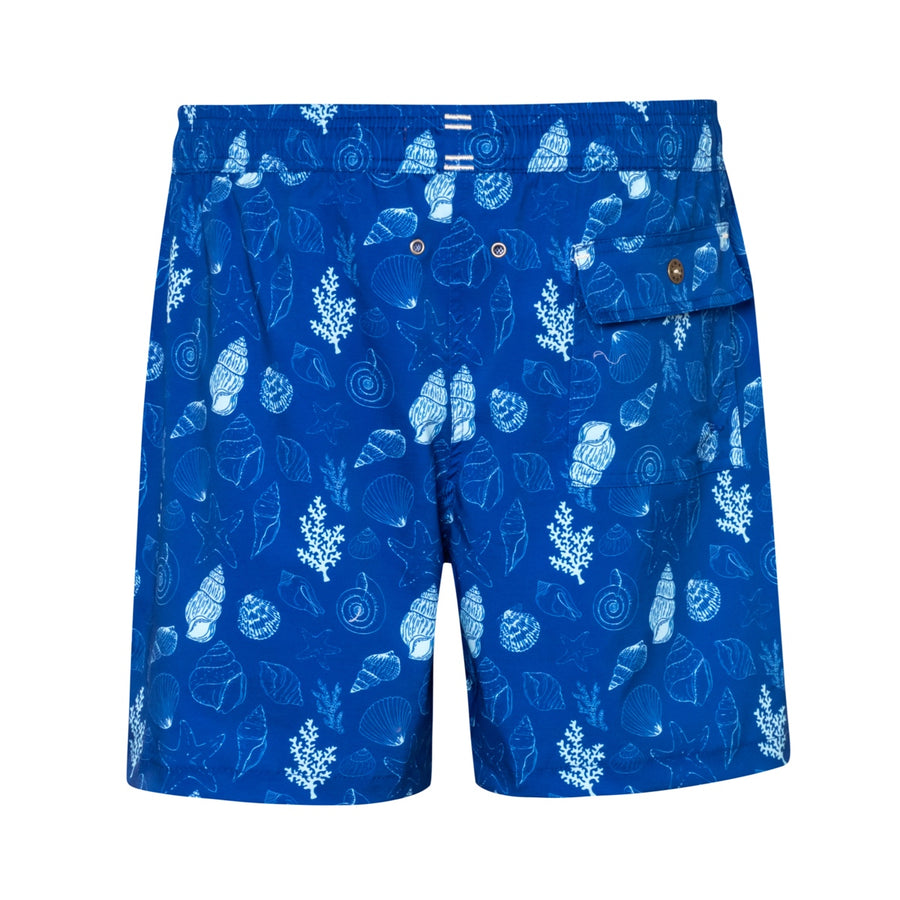 Mens' Blue Swim Shorts with Shells and Corals