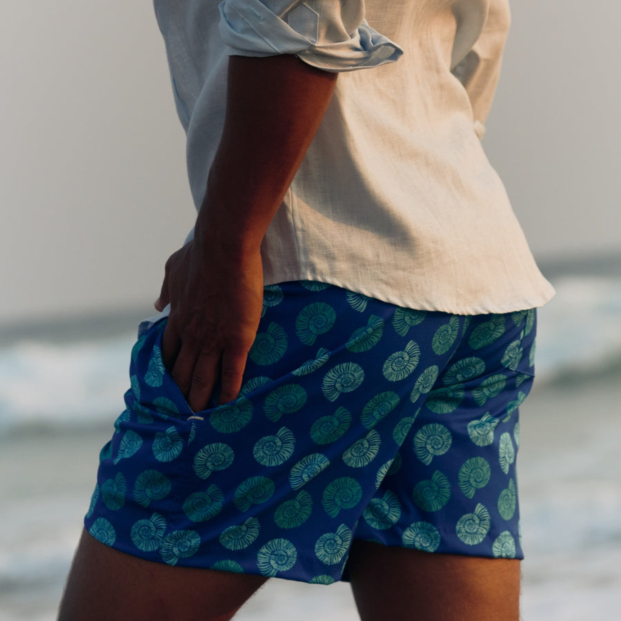 Mens' Blue Swim Shorts with Shells