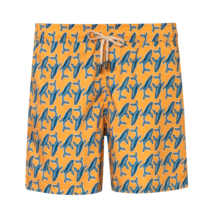 Mens' Yellow Swim Shorts with Whales