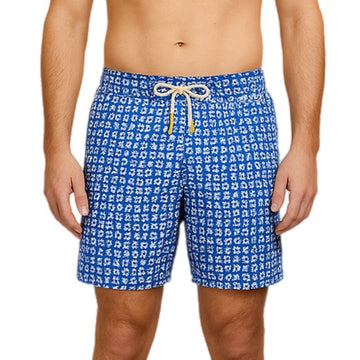 Mens' Swim Shorts with Blue Geometric Shapes