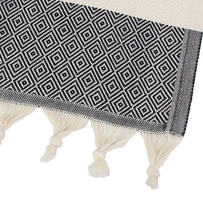 Black and White Turkish Towel Corner Tolu Australia