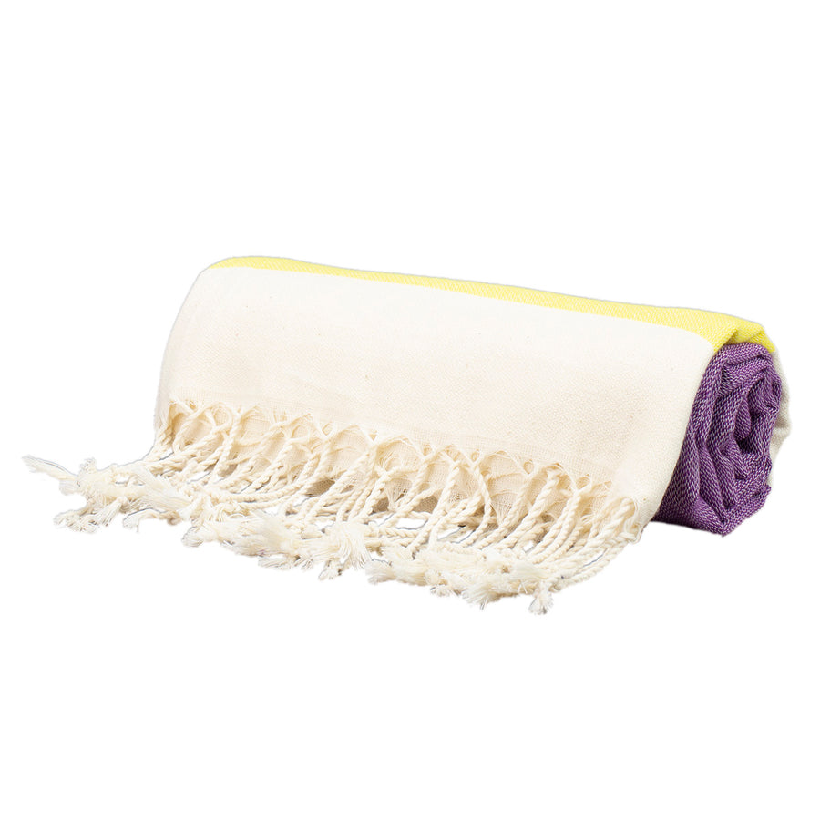 Yellow and Purple Thin Turkish Towel Tolu Australia Roll
